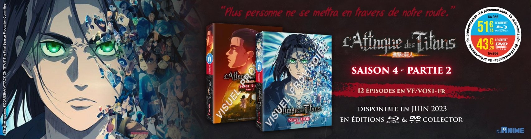 Prcommandez L'Attaque des Titans S4 Part2 en BR et DVD