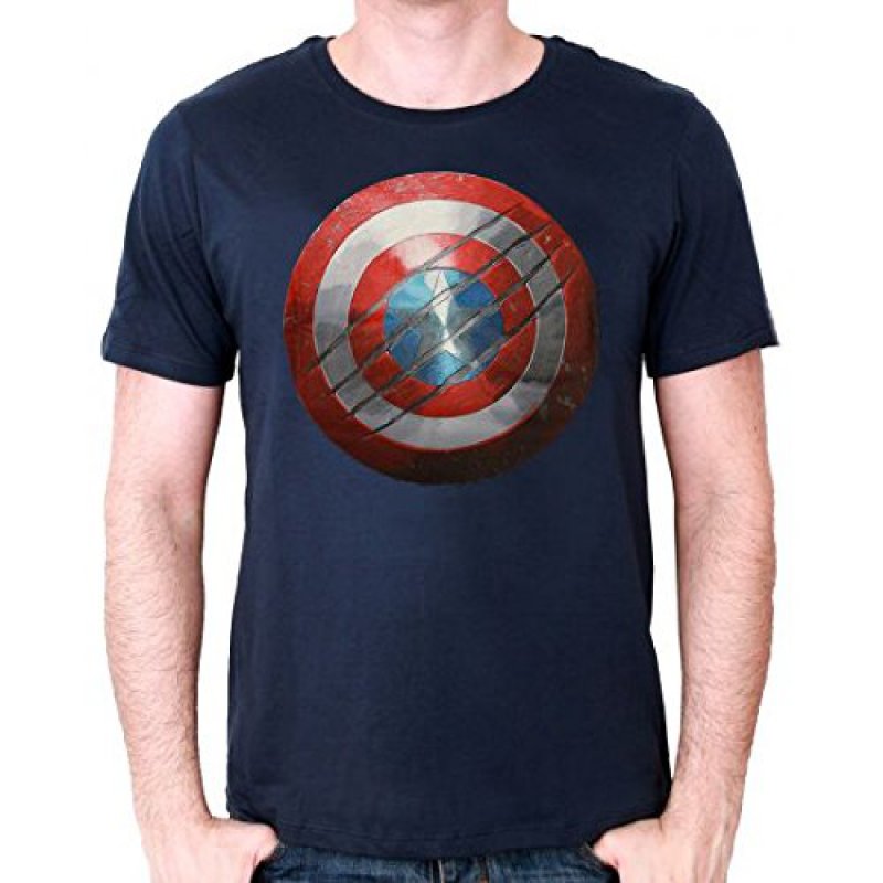 Visuel 1 : Tee Shirt - Captain America : Bouclier griffé (Bleu marine) - Homme - Marvel